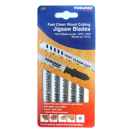 Jigsaw Blades 75mm 6tpi Clean Cut Wood Pack of 5 Toolpak 
